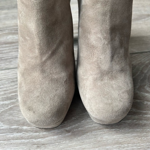 Vera Gomma Taupe Suede Leather Chunky Heel Platform Slip On Ankle Boots - Picture 4 of 16